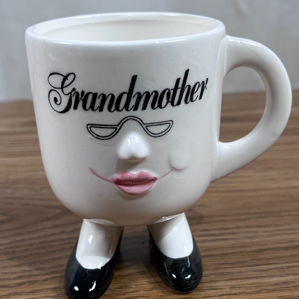 Vintage 1978 Enesco Grandmother Face Mug with Legs and Shoes